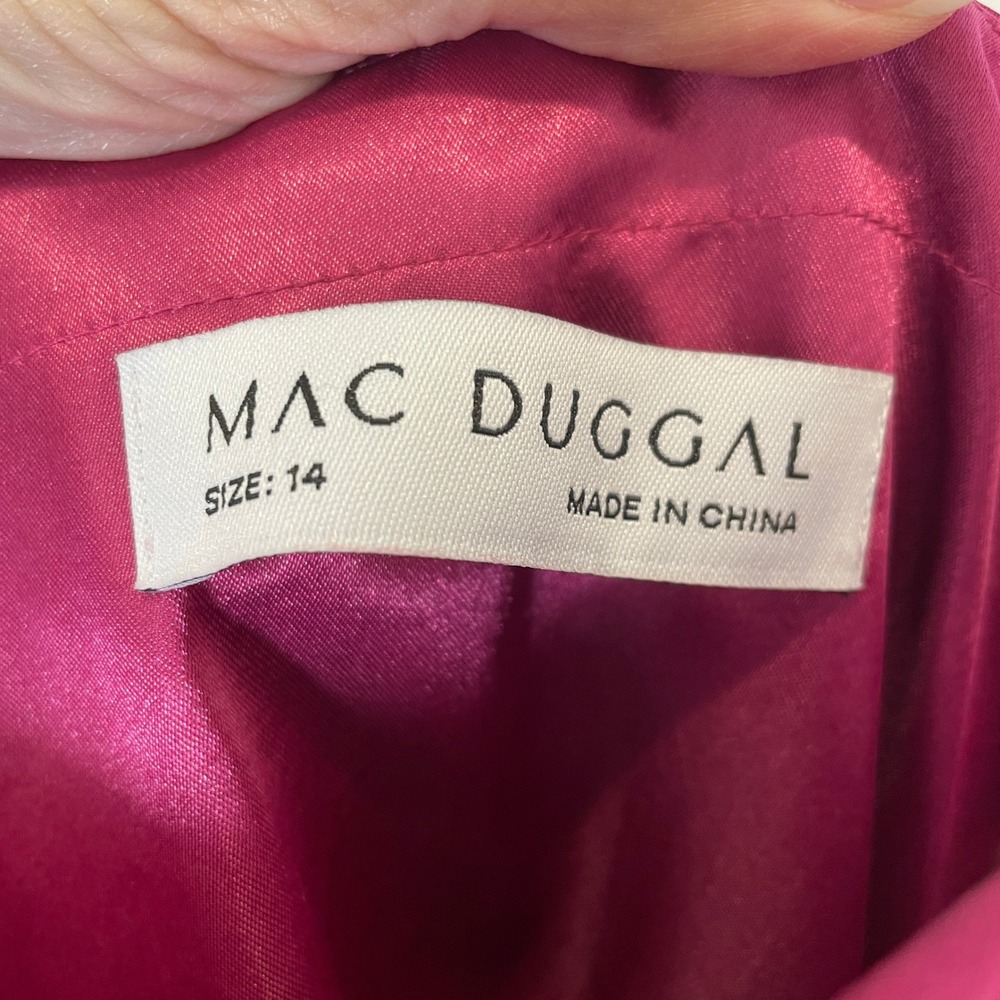 Mac Duggal One Shoulder Dress Bow Pleated Chiffon Gown Raspberry Pink NWT 14 - Picture 6 of 12